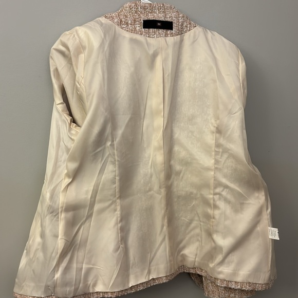 Pink & Cream Tweed Double Breasted Blazer Faux Pearl Buttons size Medium - Picture 10 of 11